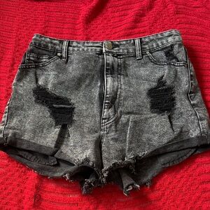 Women's Distressed Black Denim Shorts